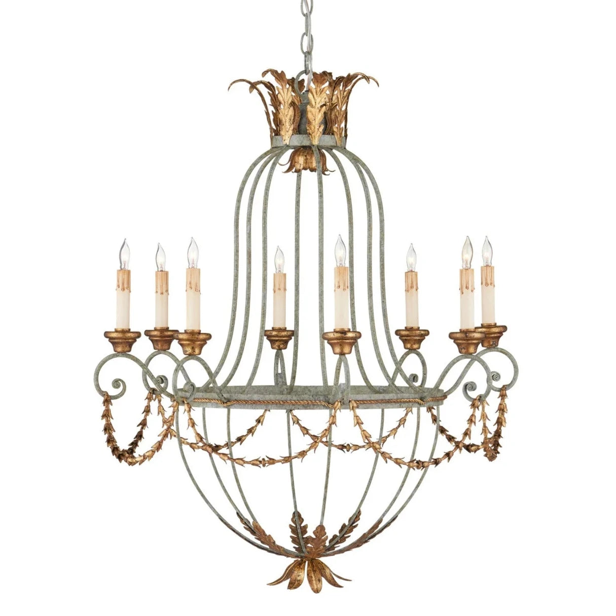 European Acanthus Gold Leaf Chandelier