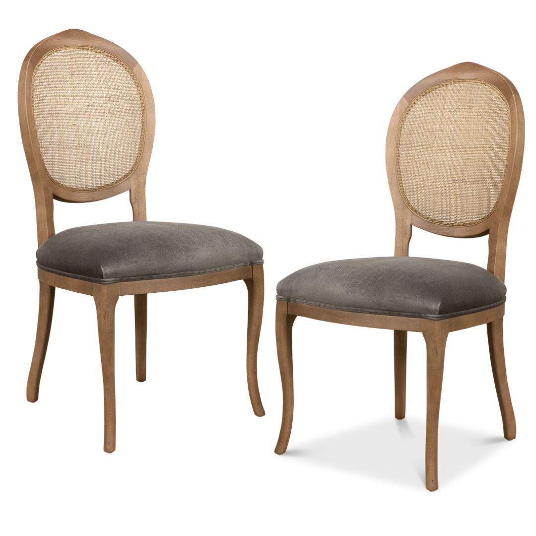 Farm Style Cane Back Gray Seat Chairs - Pair