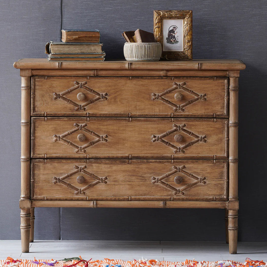 Distressed Natural Faux Bamboo Chest