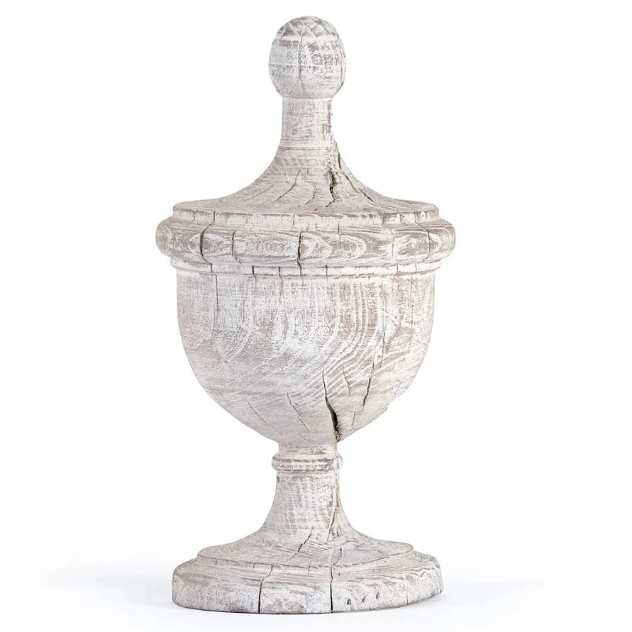 French Chateau White Washed Wooden Urn