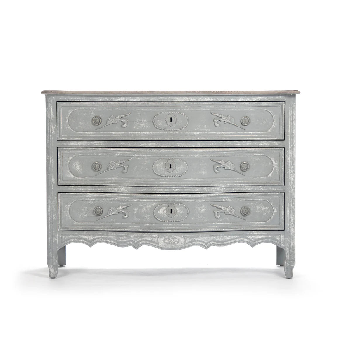 French Farmhouse Gray Ornate Chest