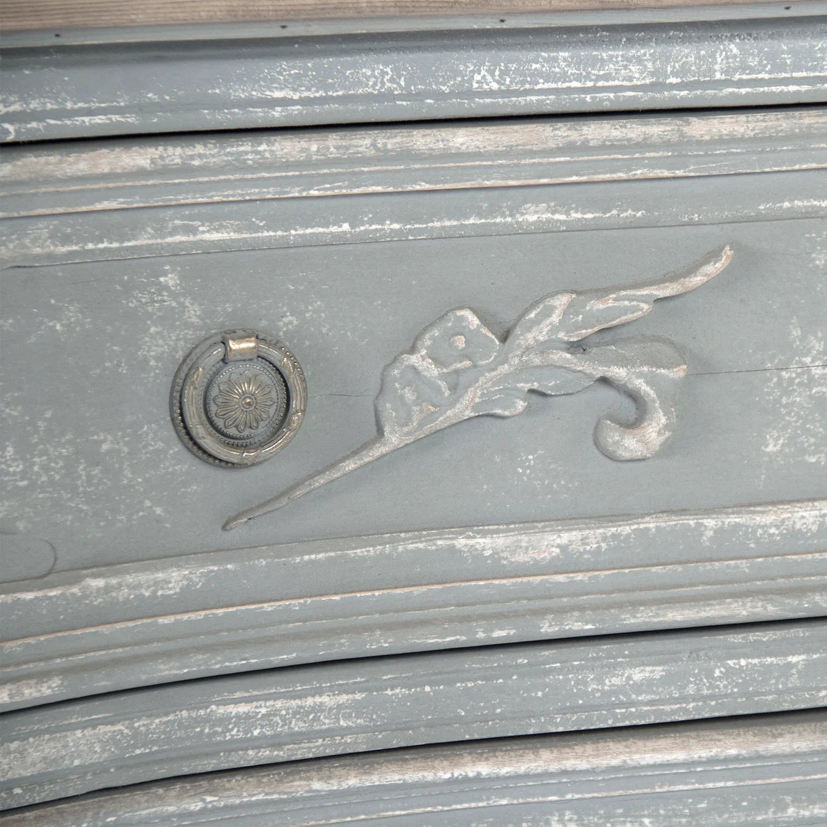 French Farmhouse Gray Ornate Chest