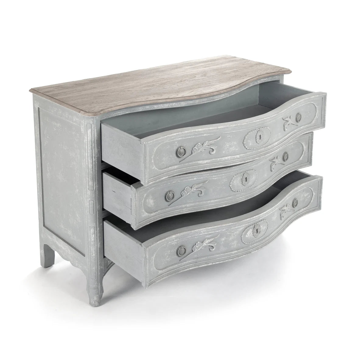 French Farmhouse Gray Ornate Chest