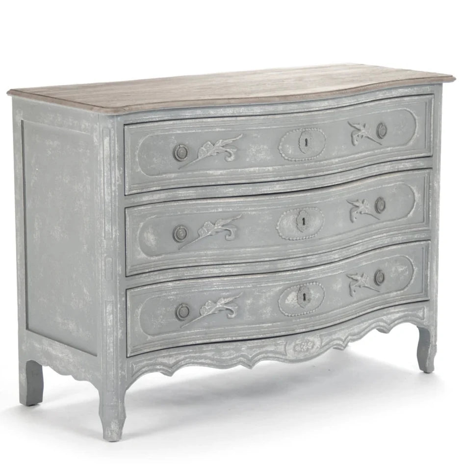 French Farmhouse Gray Ornate Chest