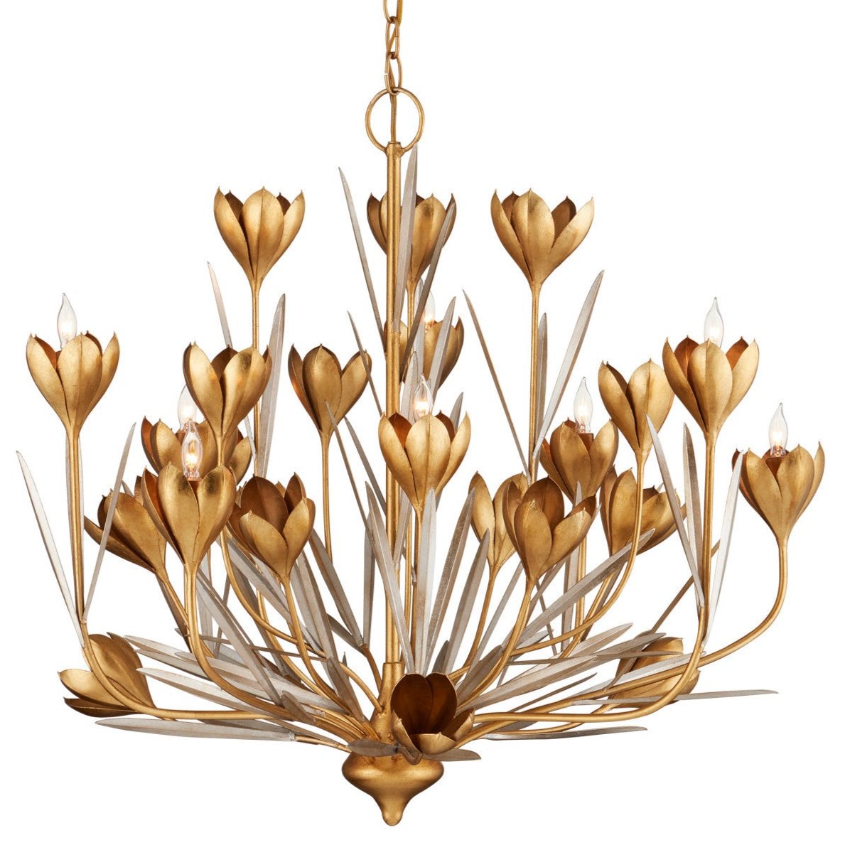 Crocus Flowers 9-Lights Gold Chandelier