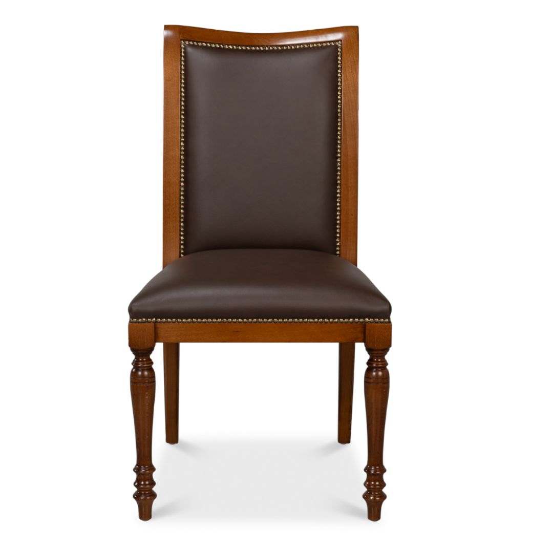 Old World Walnut Leather Dining Chairs - Pair