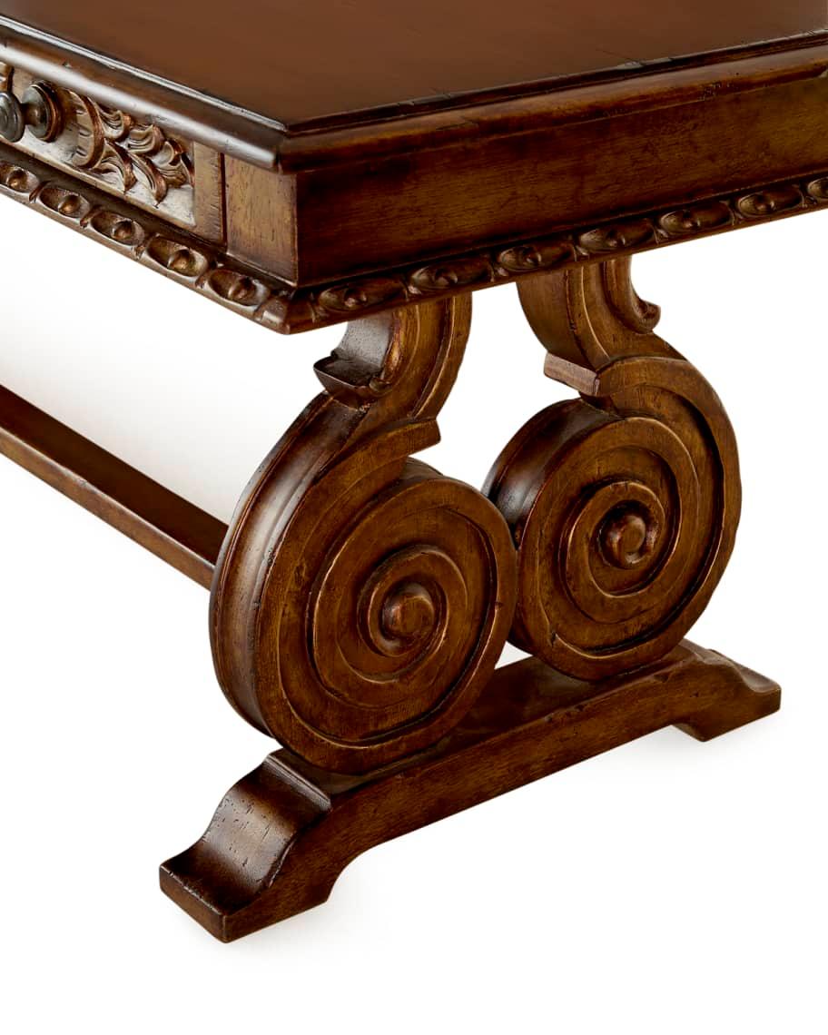 Ornate Wood Stained Table with Drawers