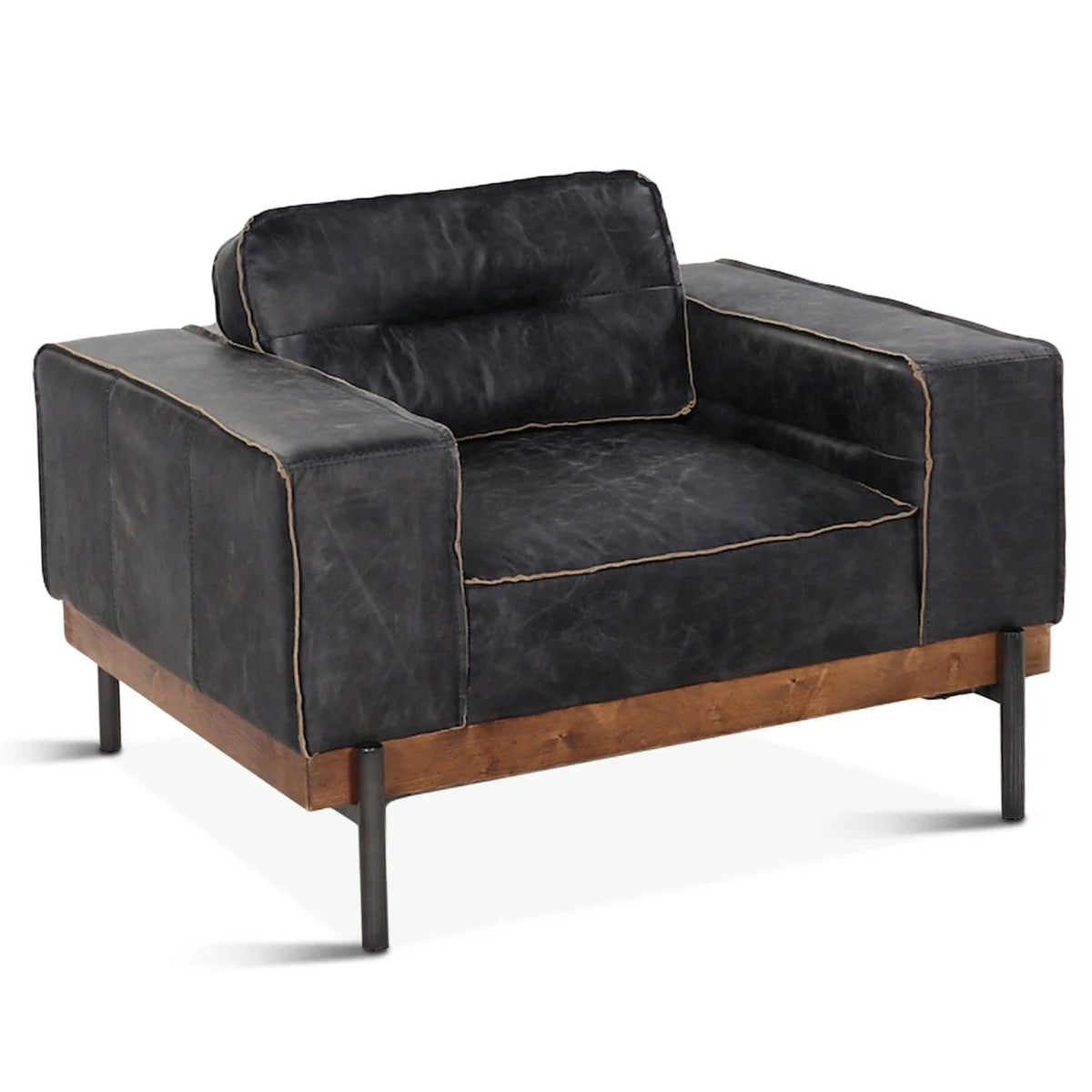 Portofino Industrial Black Leather Sofa