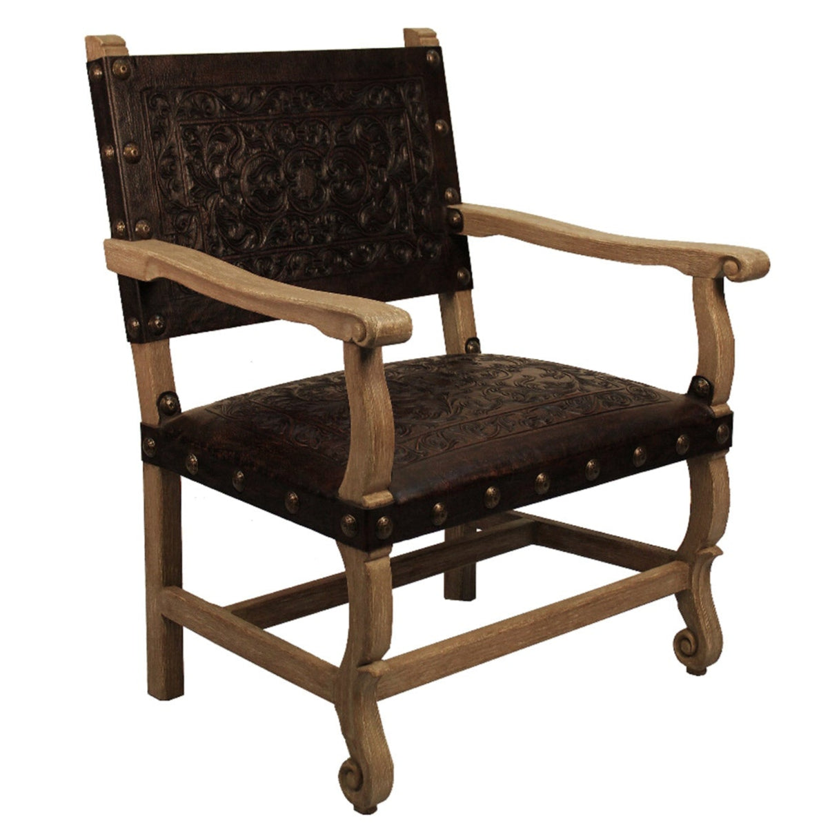 Provenzal Carved Leather Lounge Chair