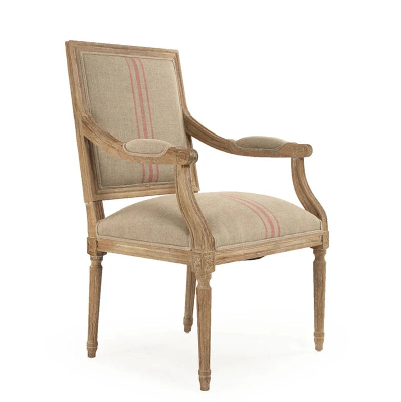 French Louis Red Striped Dining Chair