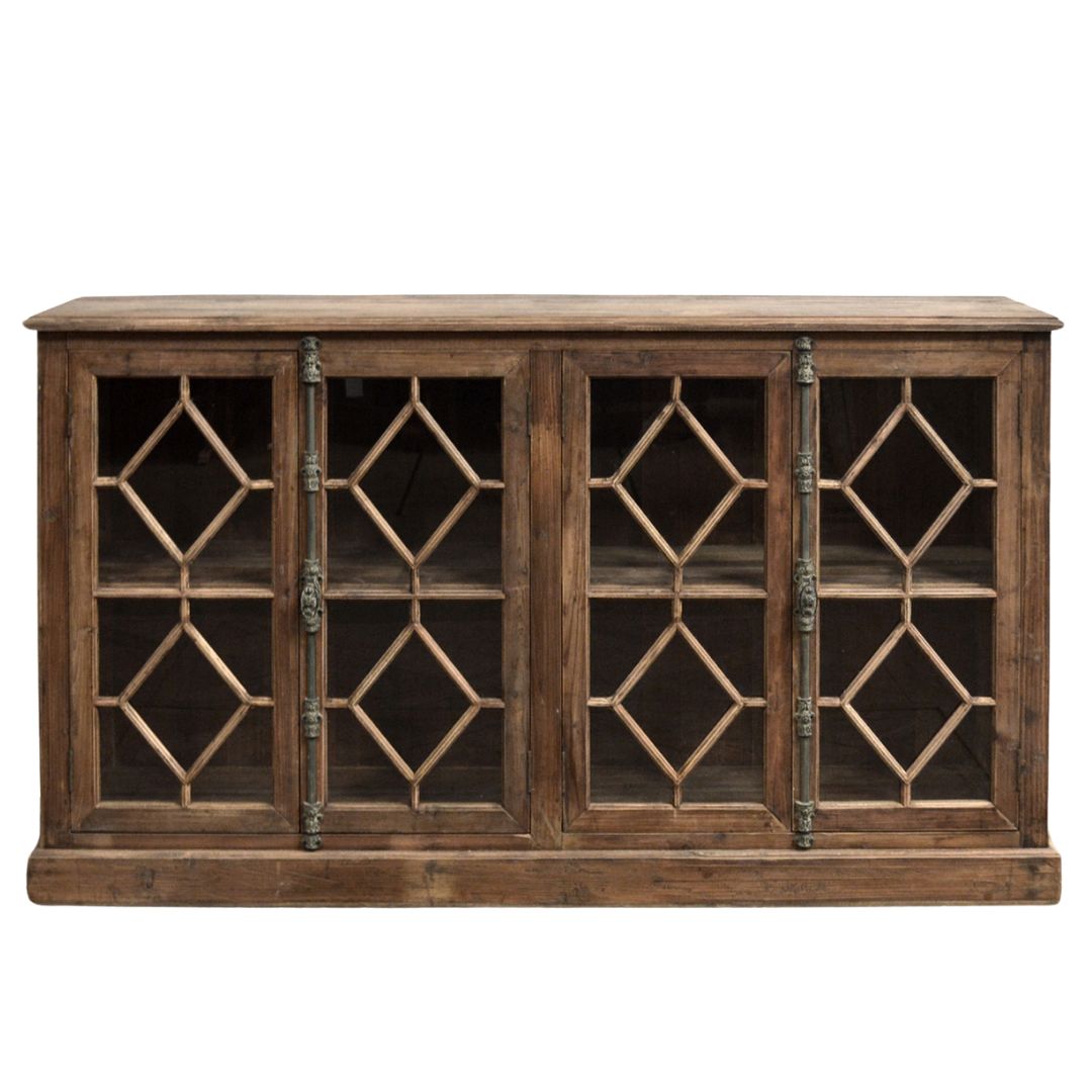 Rustic Reclaimed Diamond Pattern Glass Sideboard