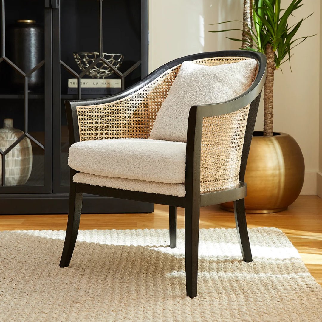 Curved Cane Boucle Armchair